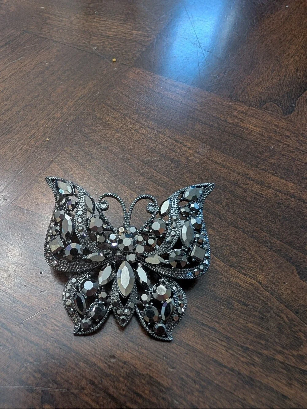 Gunmetal Gray Silver Tone Blingy Rhinestone Butterfly New